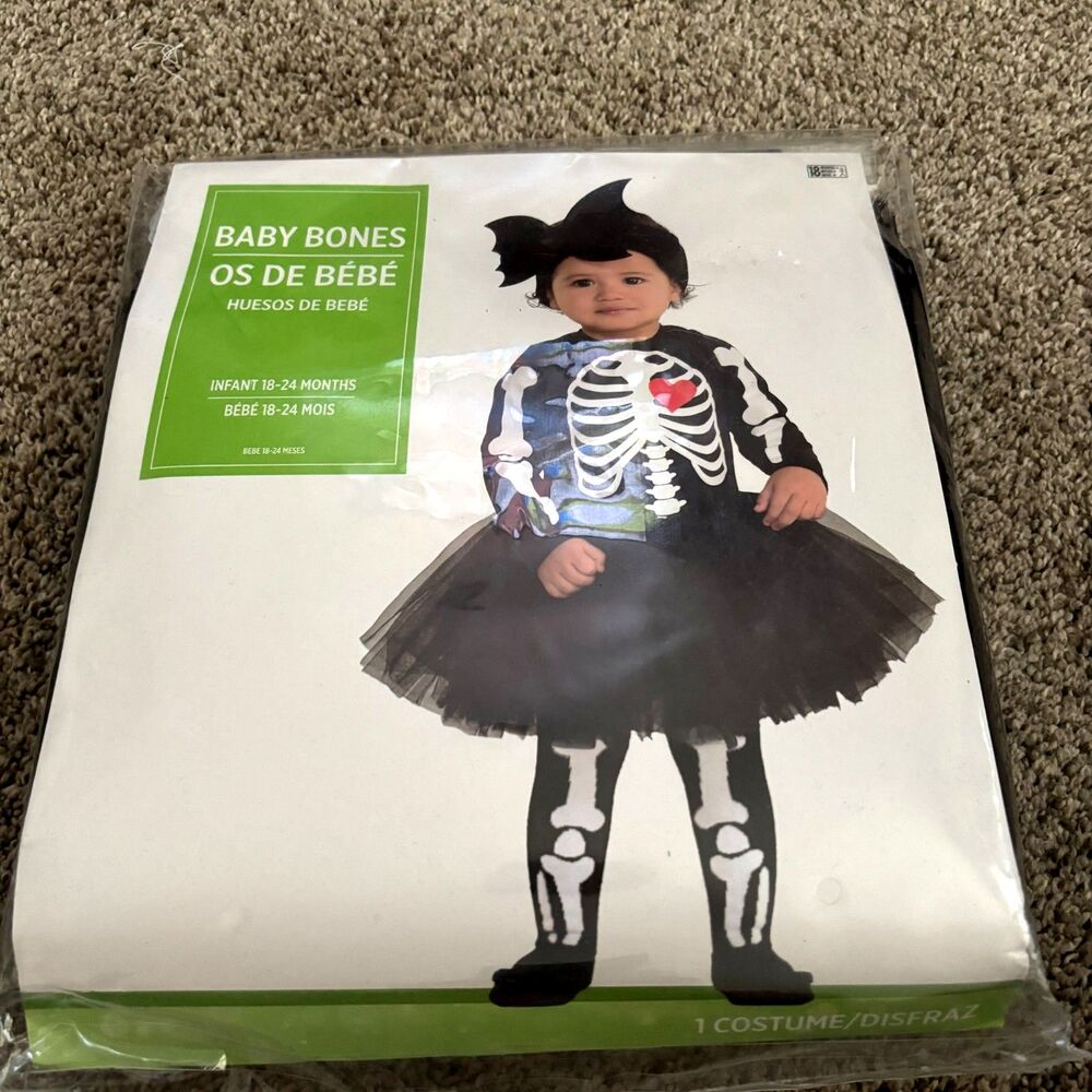Infant Baby Bones Skeleton Halloween Costume 18-24 Months Tutu 3 Pc Black NIP - Picture 1 of 3